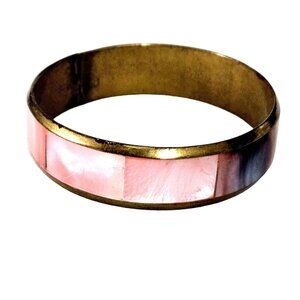 Bracelet Pink & Purple Mother of Pearl Brass 8" Bangle Bracelet